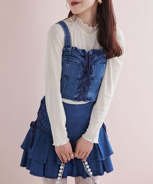 MAJESTIC LEGON(マジェスティックレゴン)の「フロントレースアップビスチェ(キャミソール・レディース・サックスブルー/ブルー/ホワイト系その他2/グレー系その他・MEDIUM)」の4枚目の写真