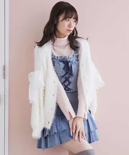 MAJESTIC LEGON(マジェスティックレゴン)の「フロントレースアップビスチェ(キャミソール・レディース・サックスブルー/ブルー/ホワイト系その他2/グレー系その他・MEDIUM)」の7枚目の写真