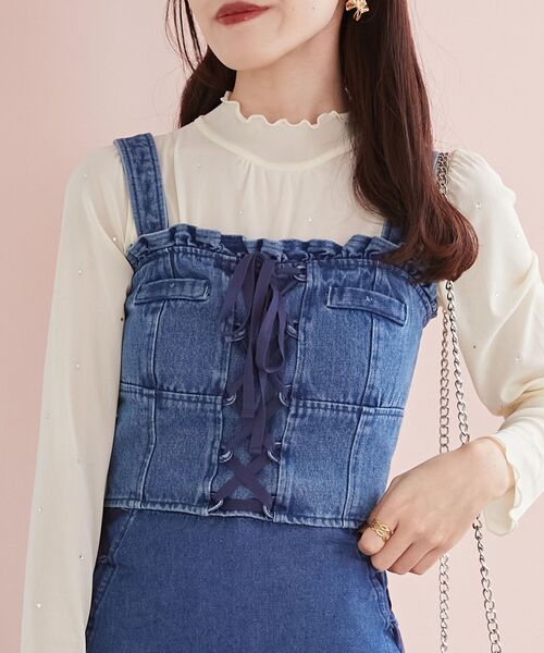 MAJESTIC LEGON(マジェスティックレゴン)の「フロントレースアップビスチェ(キャミソール・レディース・サックスブルー/ブルー/ホワイト系その他2/グレー系その他・MEDIUM)」の18枚目の写真