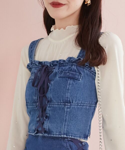 MAJESTIC LEGON(マジェスティックレゴン)の「フロントレースアップビスチェ(キャミソール・レディース・サックスブルー/ブルー/ホワイト系その他2/グレー系その他・MEDIUM)」の19枚目の写真