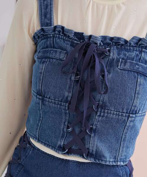 MAJESTIC LEGON(マジェスティックレゴン)の「フロントレースアップビスチェ(キャミソール・レディース・サックスブルー/ブルー/ホワイト系その他2/グレー系その他・MEDIUM)」の21枚目の写真