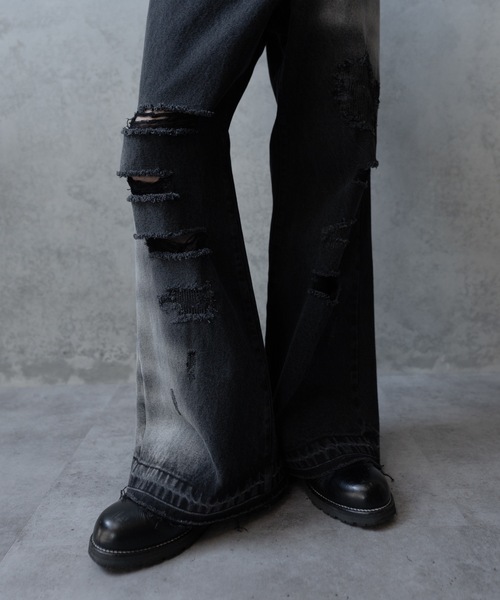 セール】Bleach & paint gimmick denim pants/ブリーチ