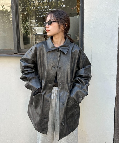 PILIT（ピリット）の「レザードロストカバーオール（カバーオール・レディース・ブラック/アイボリー/ブラウン・MEDIUM）」の2枚目の写真