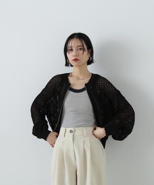 セール】メッシュZIPニットカーディガン（カーディガン