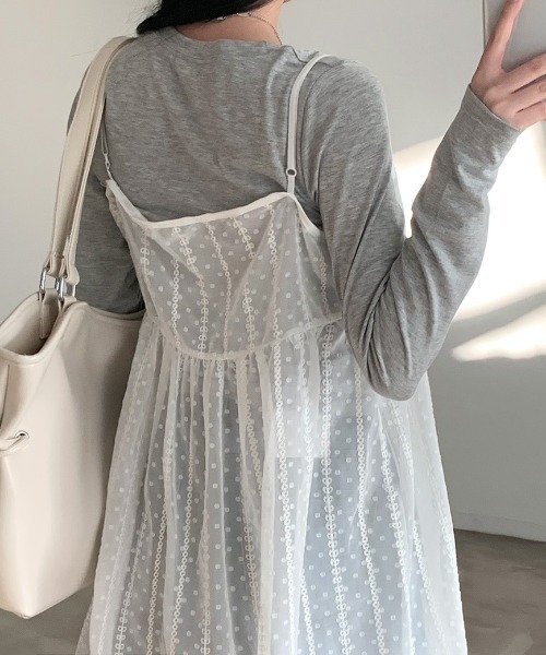 Teem Store(チームストア)の「レイヤード刺繍シアーキャミソールチュニックワンピース(ワンピース・レディース・ホワイト・F)」の10枚目の写真