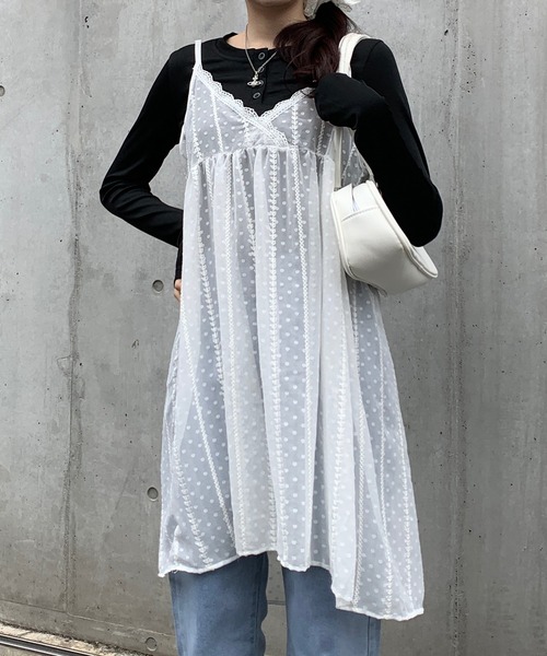 Teem Store(チームストア)の「レイヤード刺繍シアーキャミソールチュニックワンピース(ワンピース・レディース・ホワイト・F)」の17枚目の写真