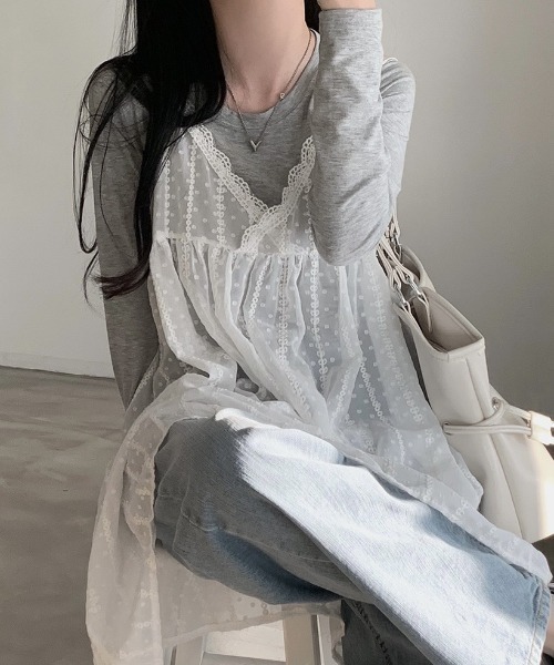 Teem Store(チームストア)の「レイヤード刺繍シアーキャミソールチュニックワンピース(ワンピース・レディース・ホワイト・F)」の19枚目の写真