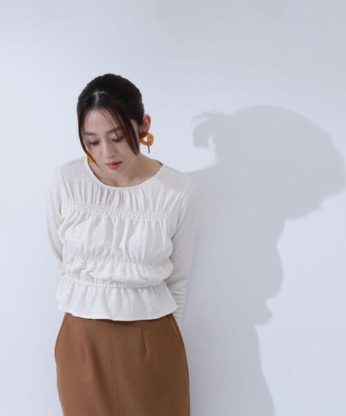 セール】◇シャーリングペプラムトップス（Tシャツ/カットソー