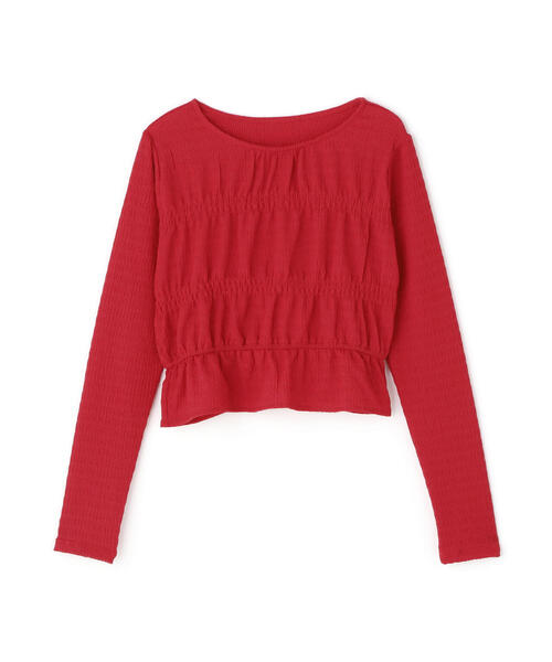 NATURAL BEAUTY BASIC（ナチュラルビューティーベーシック）の「◇シャーリングペプラムトップス（Tシャツ/カットソー・レディース・オフホワイト/ブラック/レッド・FREE）」の8枚目の写真