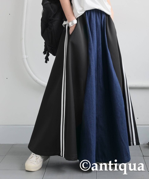 antiqua（アンティカ）の「デニム切り替えフレアスカート（スカート・レディース・ブルー系その他/ブラック・ONESIZE）」の8枚目の写真