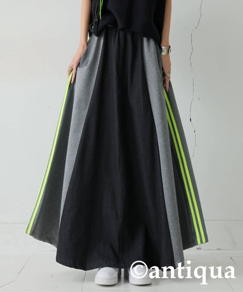 antiqua（アンティカ）の「デニム切り替えフレアスカート（スカート・レディース・ブルー系その他/ブラック・ONESIZE）」の4枚目の写真