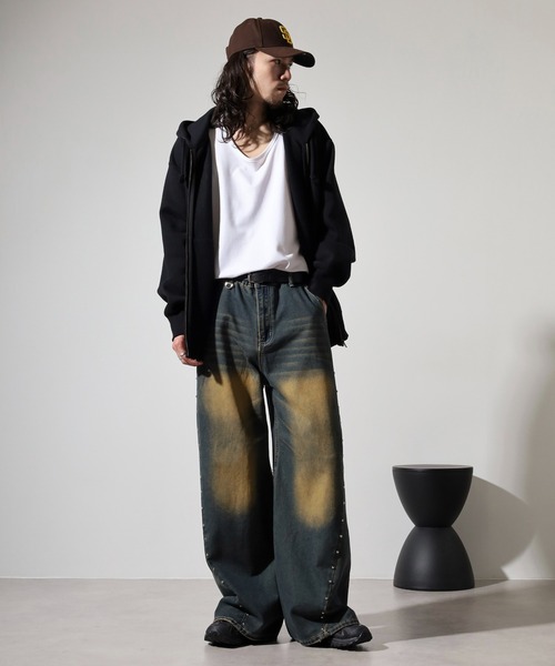Studded wide baggy denim pants / スタッズワイドバギーデニムパンツ