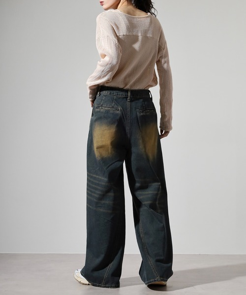 Studded wide baggy denim pants / スタッズワイドバギーデニム