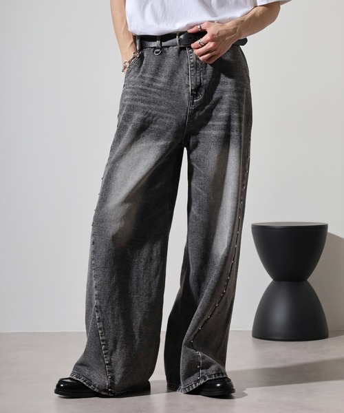 Studded wide baggy denim pants / スタッズワイドバギーデニムパンツ