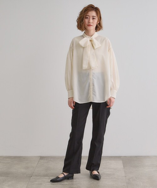 grove（グローブ）の「2WAYシアーボウタイブラウス（シャツ/ブラウス・レディース・ブラック/オフホワイト・02/03/01/05/04）」の7枚目の写真