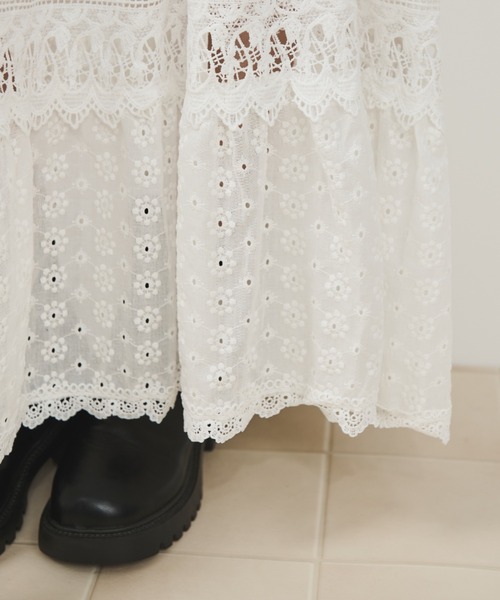 Shelly island(シェリーアイランド)の「コットンレースティアードスカート(スカート・レディース・ホワイト/ブラック・FREE)」の11枚目の写真
