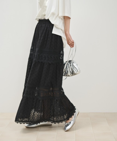 Shelly island(シェリーアイランド)の「コットンレースティアードスカート(スカート・レディース・ホワイト/ブラック・FREE)」の7枚目の写真