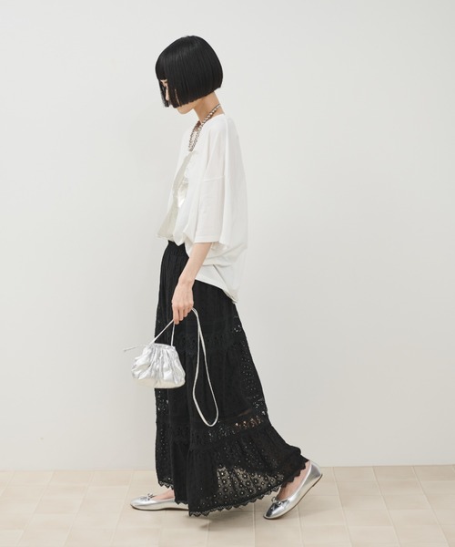 Shelly island(シェリーアイランド)の「コットンレースティアードスカート(スカート・レディース・ホワイト/ブラック・FREE)」の4枚目の写真