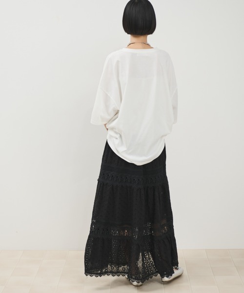Shelly island(シェリーアイランド)の「コットンレースティアードスカート(スカート・レディース・ホワイト/ブラック・FREE)」の3枚目の写真