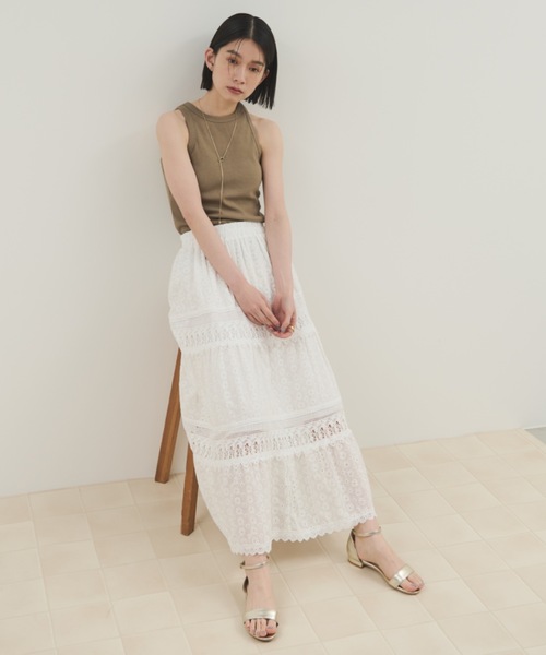Shelly island(シェリーアイランド)の「コットンレースティアードスカート(スカート・レディース・ホワイト/ブラック・FREE)」の13枚目の写真
