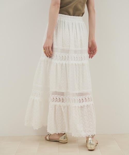 Shelly island(シェリーアイランド)の「コットンレースティアードスカート(スカート・レディース・ホワイト/ブラック・FREE)」の16枚目の写真