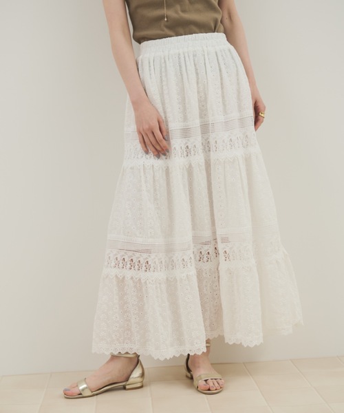 Shelly island(シェリーアイランド)の「コットンレースティアードスカート(スカート・レディース・ホワイト/ブラック・FREE)」の19枚目の写真