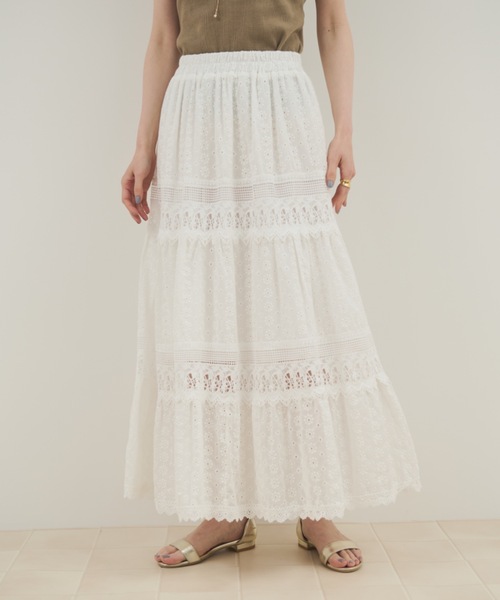 Shelly island(シェリーアイランド)の「コットンレースティアードスカート(スカート・レディース・ホワイト/ブラック・FREE)」の18枚目の写真