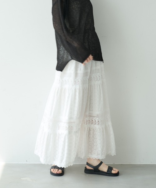 Shelly island(シェリーアイランド)の「コットンレースティアードスカート(スカート・レディース・ホワイト/ブラック・FREE)」の20枚目の写真