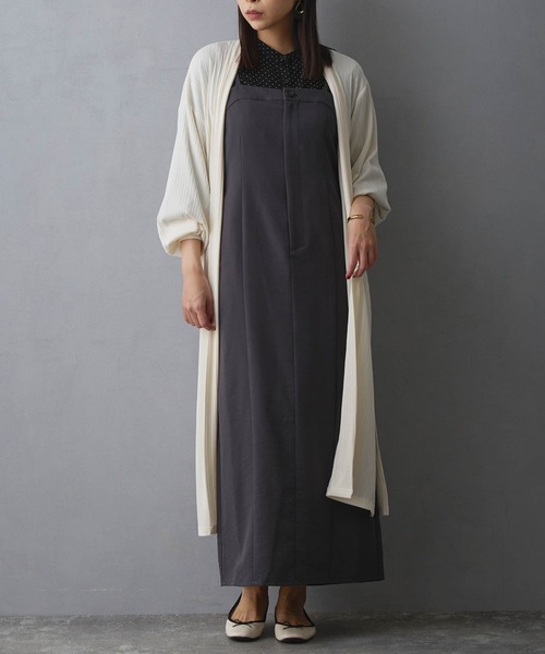 NICOLE white（ニコルホワイト）の「ランダムリブロングトッパー（カーディガン/ボレロ・レディース・ブラック/オフホワイト/サックスブルー/カーキ・FREE）」の2枚目の写真