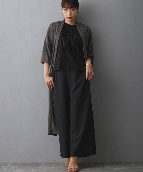 NICOLE white（ニコルホワイト）の「ランダムリブロングトッパー（カーディガン/ボレロ・レディース・ブラック/オフホワイト/サックスブルー/カーキ・FREE）」の4枚目の写真