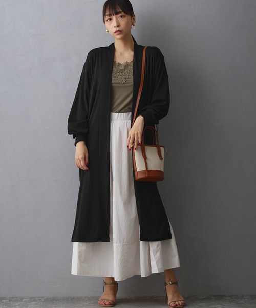 NICOLE white（ニコルホワイト）の「ランダムリブロングトッパー（カーディガン/ボレロ・レディース・ブラック/オフホワイト/サックスブルー/カーキ・FREE）」の3枚目の写真