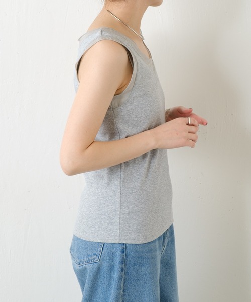 COLLAGE GALLARDAGALANTE(コラージュガリャルダガランテ)の「C′NOTE/シアー切替Vネックタンクトップ(タンクトップ・レディース・ライトグレー/ホワイト/ネイビー・FREE)」の17枚目の写真