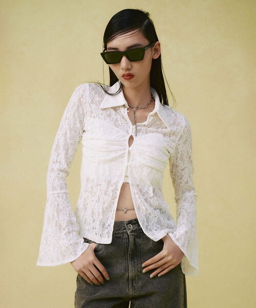 JOSE MOON(ジョゼムーン)の「【JOSEMOON/ジョゼムーン】FLOW LACE SHIRT/レースシャツ/ブラウス(シャツ/ブラウス・レディース・ホワイト/ミント/ブラック・FREE)」の2枚目の写真