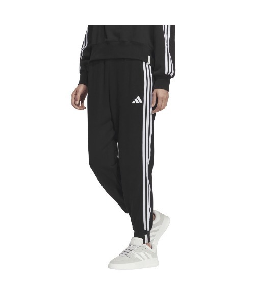 adidas(アディダス)の「アディダス adidas エッセンシャルズ プラス スリーストライプス フレンチテリー テーパードパンツ(その他パンツ・レディース・ブラック・S/M/L/XL)」の1枚目の写真