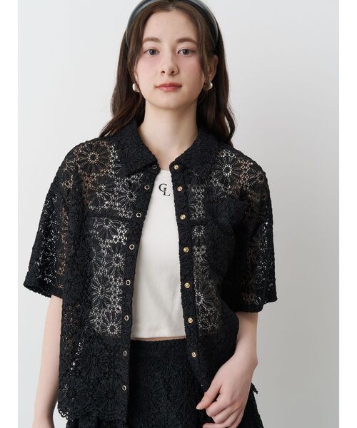 ブラウス シャツ FLOWER LACE HALF SLEEVE SHIRTS レディース FLOWER LACE HALF SLEEVE SHIRTS（シャツ/ブラウス）｜CALNAMUR