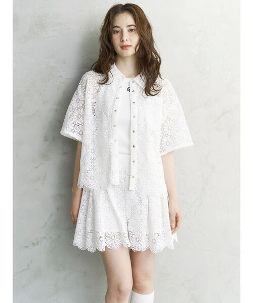 ohga FLEUR ブラウス 半袖 ホワイト 新品未使用 新品未使用 ohga フラワーブラウス ジャガードブラウス ホワイト