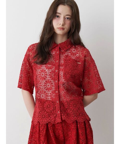 ブラウス シャツ FLOWER LACE HALF SLEEVE SHIRTS レディース CALNAMUR（カルナムール）の「FLOWER LACE HALF SLEEVE SHIRTS