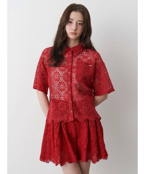 ブラウス シャツ FLOWER LACE HALF SLEEVE SHIRTS レディース FLOWER LACE HALF SLEEVE SHIRTS（シャツ/ブラウス）｜CALNAMUR