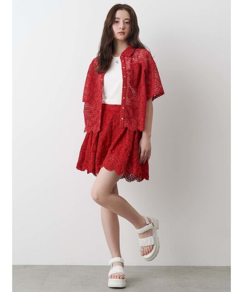 ブラウス シャツ FLOWER LACE HALF SLEEVE SHIRTS レディース CALNAMUR（カルナムール）の「FLOWER LACE HALF SLEEVE SHIRTS