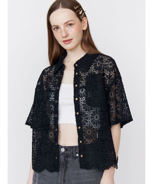 ブラウス シャツ FLOWER LACE HALF SLEEVE SHIRTS レディース CALNAMUR（カルナムール）の「FLOWER LACE HALF SLEEVE SHIRTS