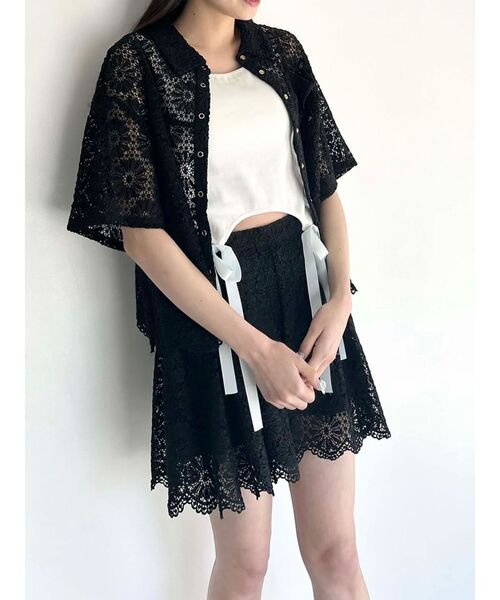 CALNAMUR（カルナムール）の「FLOWER LACE HALF SLEEVE SHIRTS（シャツ/ブラウス・レディース・ホワイト/レッド/ブラック・FREE）」の7枚目の写真