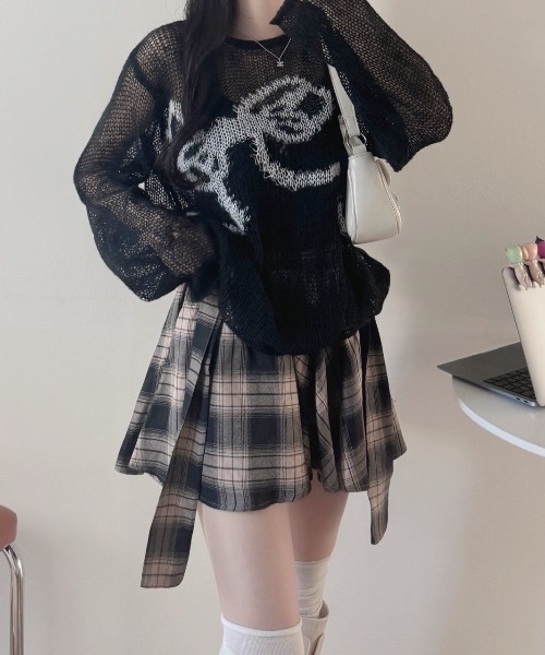 nemne store(ネンネストア)の「アソート柄シアーニット(ニット/セーター・レディース・グリーン系/ホワイト系/ネイビー/ブラック系・MEDIUM/SMALL)」の1枚目の写真