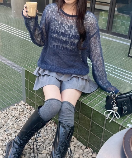 nemne store(ネンネストア)の「アソート柄シアーニット(ニット/セーター・レディース・グリーン系/ホワイト系/ネイビー/ブラック系・MEDIUM/SMALL)」の4枚目の写真