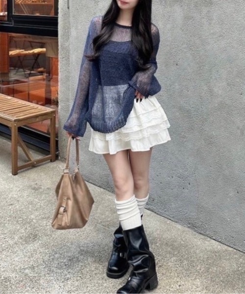 nemne store(ネンネストア)の「アソート柄シアーニット(ニット/セーター・レディース・グリーン系/ホワイト系/ネイビー/ブラック系・MEDIUM/SMALL)」の20枚目の写真