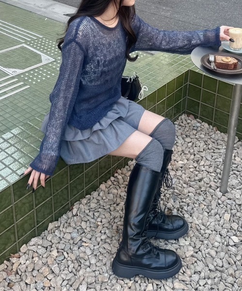 nemne store(ネンネストア)の「アソート柄シアーニット(ニット/セーター・レディース・グリーン系/ホワイト系/ネイビー/ブラック系・MEDIUM/SMALL)」の19枚目の写真