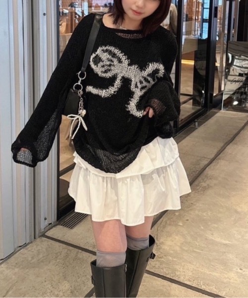nemne store(ネンネストア)の「アソート柄シアーニット(ニット/セーター・レディース・グリーン系/ホワイト系/ネイビー/ブラック系・MEDIUM/SMALL)」の12枚目の写真