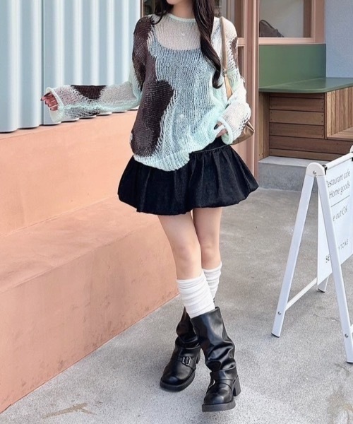nemne store(ネンネストア)の「アソート柄シアーニット(ニット/セーター・レディース・グリーン系/ホワイト系/ネイビー/ブラック系・MEDIUM/SMALL)」の17枚目の写真