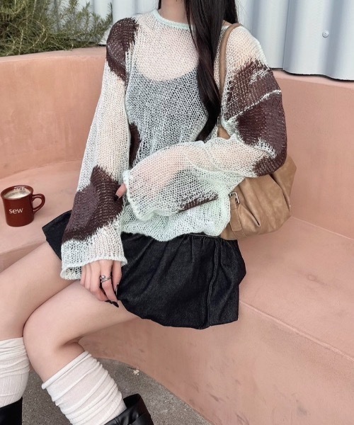 nemne store(ネンネストア)の「アソート柄シアーニット(ニット/セーター・レディース・グリーン系/ホワイト系/ネイビー/ブラック系・MEDIUM/SMALL)」の16枚目の写真