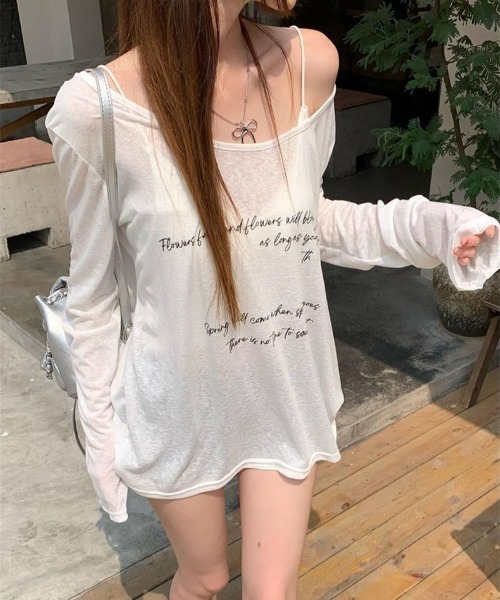 LETee(レティー)の「シアーオフショルダートップス(Tシャツ/カットソー・レディース・ベージュ/ホワイト/ブラック/ブルー・FREE)」の2枚目の写真