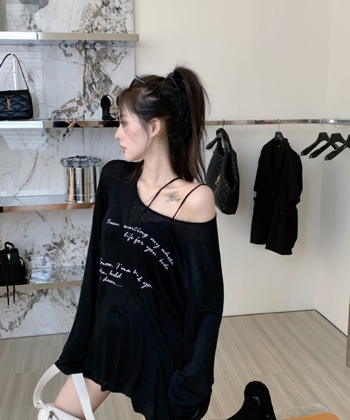 LETee(レティー)の「シアーオフショルダートップス(Tシャツ/カットソー・レディース・ベージュ/ホワイト/ブラック/ブルー・FREE)」の3枚目の写真
